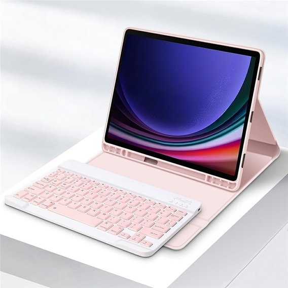 Etui z klawiaturą do Samsung Galaxy Tab S10 Lite / S10 FE / S9 FE, Leather Pen Slot, różowe rose gold