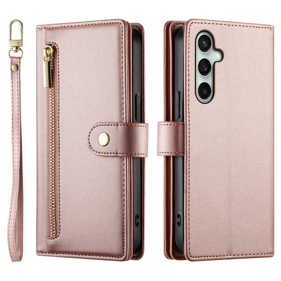 Etui z klapką do Samsung Galaxy S24 FE, Wallet Zipper Pocket, różowe