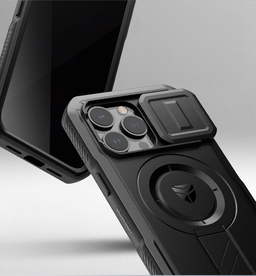 Etui pancerne do iPhone 13 Pro, Dexnor CamProtect MagSafe, z folią prywatyzującą, czarne (Dwie ramki)