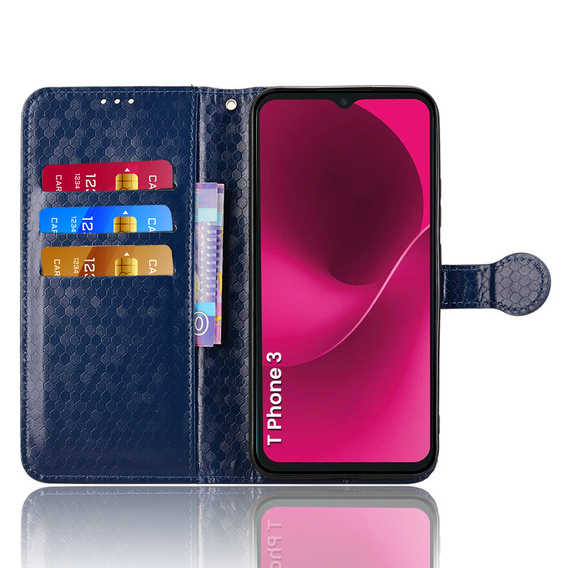 Etui z klapką do T Phone 3 5G, Wallet Rhombus, niebieskie