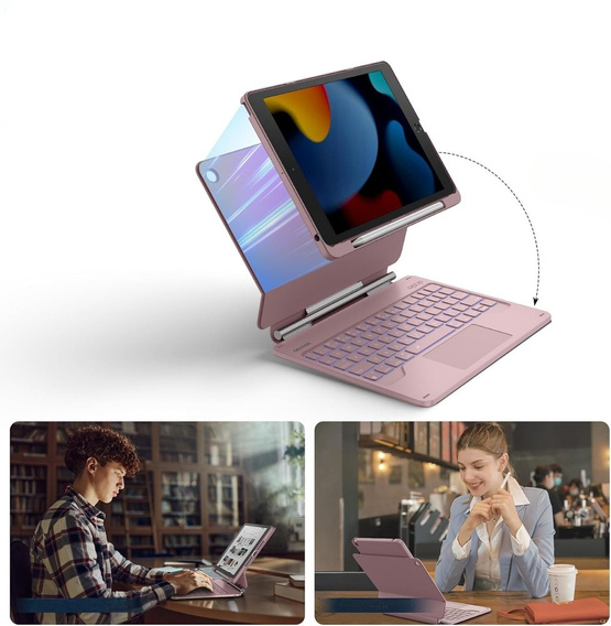 Etui z klawiaturą do iPad 10.2" 2021/2020/2019 (9/8/7 gen.), Dexnor Magnetic Keyboard Touchpad, różowe
