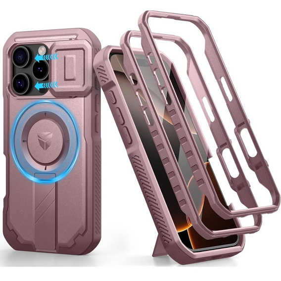 Etui pancerne Dexnor CamProtect z MagSafe do iPhone 16 Pro – różowe