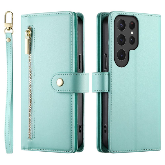 Etui z klapką do Samsung Galaxy S25 Ultra, Wallet Zipper Pocket, zielone