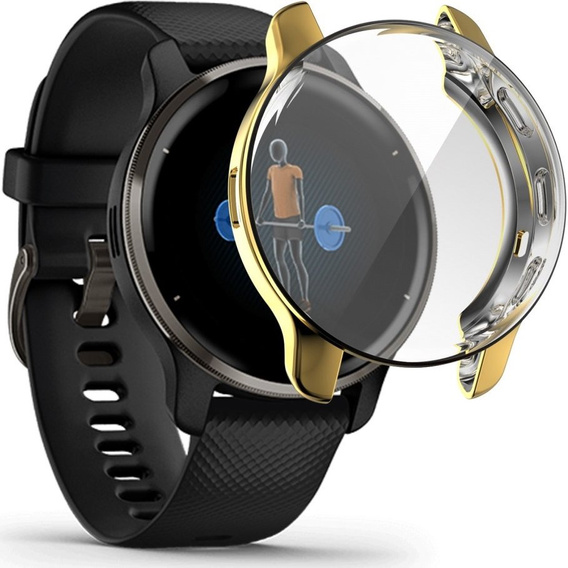 2w1 Etui z Osłoną Silikonową na ekran do Garmin Venu 2 Plus, Złote