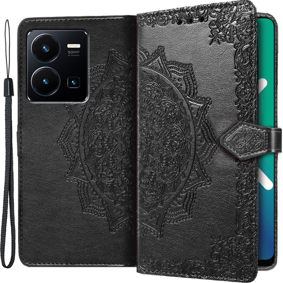 Etui z klapką do Vivo Y35 4G, Mandala, czarne