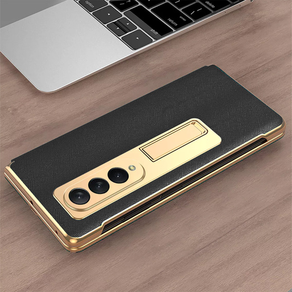 Etui ze szkłem do Samsung Galaxy Z Fold 4 5G, Kickstand Cross Texture, Black
