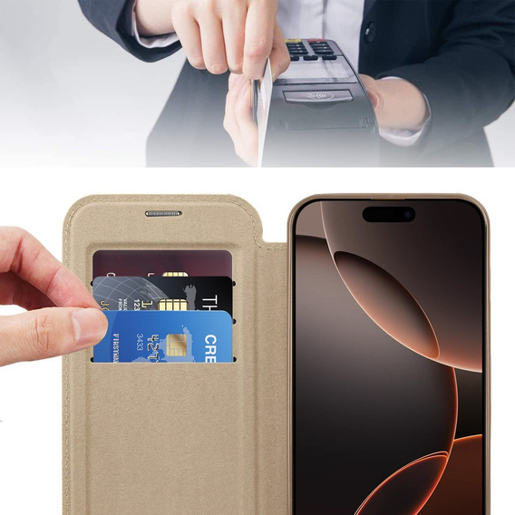 Etui z klapką do iPhone 16 Pro Max, RFID Wallet MagSafe z ochroną aparatu, złote