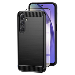 Etui do Samsung Galaxy A15 5G / A15 4G, Karbon, czarne + szkło 9H
