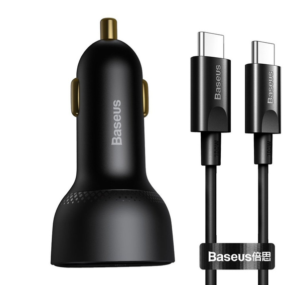 Baseus Ładowarka Samochodowa 2-Port USB i USB Type-C 100W + Kabel, Black