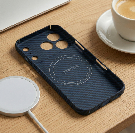Etui do iPhone 17 Pro Max, ERBORD Full Kevlar, do MagSafe, niebieskie