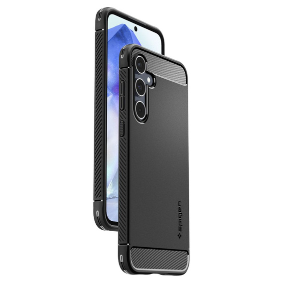 Etui Spigen do Samsung Galaxy A55 5G, Rugged Armor, czarne + Szkło Hartowane