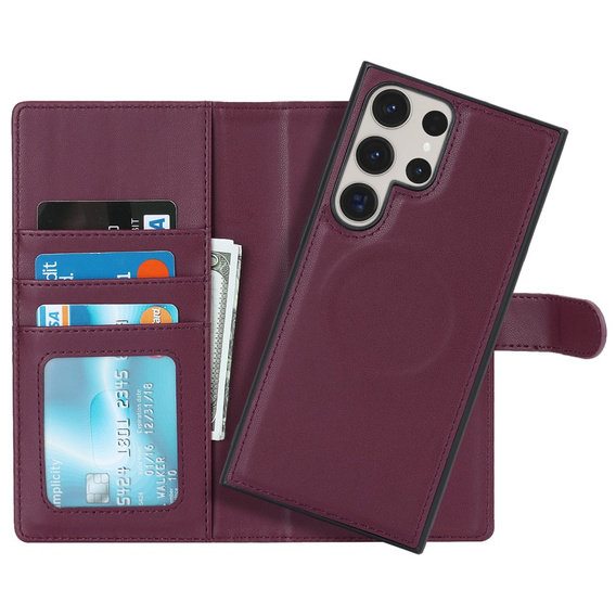 Etui z klapką do Samsung Galaxy S23 Ultra, Wallet, do MagSafe, bordowe