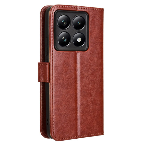 Etui z klapką do Xiaomi 14T Pro, Crazy Horse Wallet, brązowe