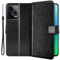 Zestaw Etui z klapką do Xiaomi Redmi Note 12 Pro+ 5G, Crazy Horse Wallet, czarne + Szkło