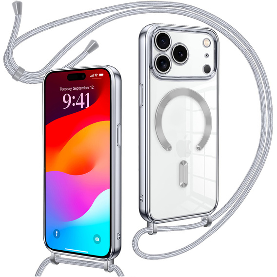 Etui do iPhone 17 Pro Max, Electro MagSafe, srebrne + Smycz