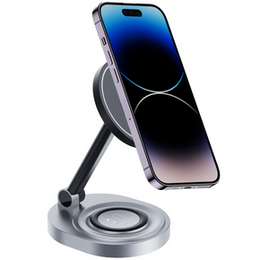 Magnetyczna Ładowarka Bezprzewodowa do MagSafe ERBORD 2w1 15W, Czarna