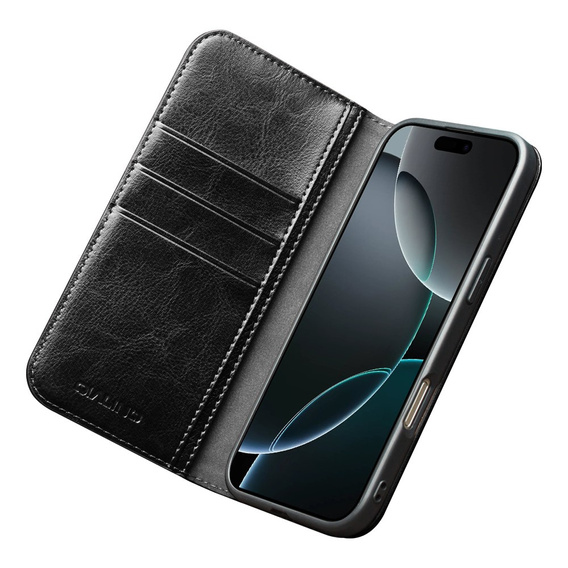 Etui ze skóry z klapką do iPhone 17 Pro Max, QIALINO Genuine Cow Leather – czarne