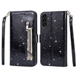 Etui z klapką do Samsung Galaxy A55, Wallet Zipper Pocket Glittery, czarne