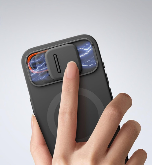 SURITCH Magnetyczne etui ochronne do iPhone 16e z osłoną kamery i podstawką - czarne