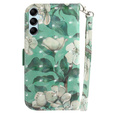 Etui z klapką do Samsung Galaxy A15, Wallet, Flowers, zielone + szkło 9H