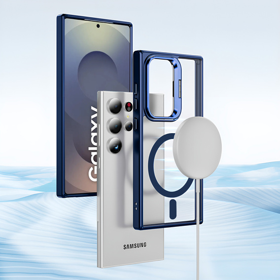 Etui do Samsung Galaxy S25 Ultra, Kickstand Frame, do MagSafe, przezroczyste / niebieskie + Szkło na ekran