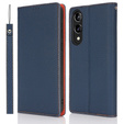 Etui z klapką do Samsung Galaxy S25 Edge, Litchi Skin Grain, granatowe