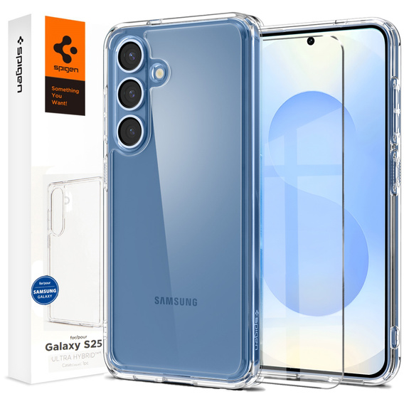 Etui Spigen do Samsung Galaxy S25, Ultra Hybrid, przezroczyste + Szkło Hartowane 9H