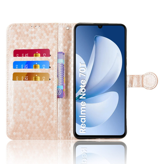Etui z klapką do Realme Note 70T 4G, Wallet Rhombus, złote
