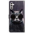 Etui z klapką do Samsung Galaxy A25 5G, Wallet, Cat, czarne + szkło 9H
