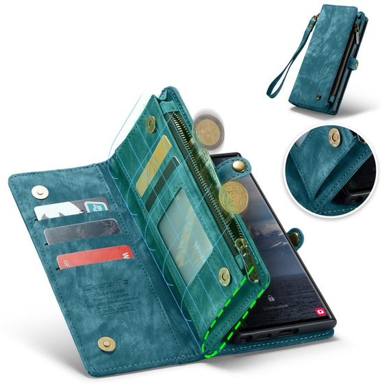 Etui CASEME do Samsung Galaxy S25 Ultra, Retro Leather Wallet, z paskiem, zielone