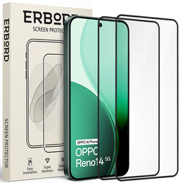 2x Szkło Hartowane do Oppo Reno 14, ERBORD 3D pełne, szybka na cały ekran