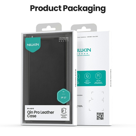 Etui z klapką NILLKIN do iPhone 17, CamShield Qin Pro, skórzane, czarne