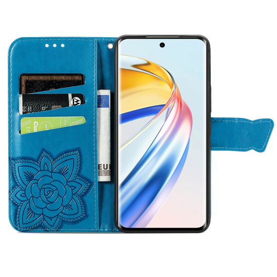 Etui z klapką do Honor Magic 6 Lite 5G, Butterfly, niebieskie