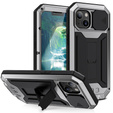 Etui do iPhone 13 Mini, R-JUST CamShield Slide, pancerne, srebrne / czarne