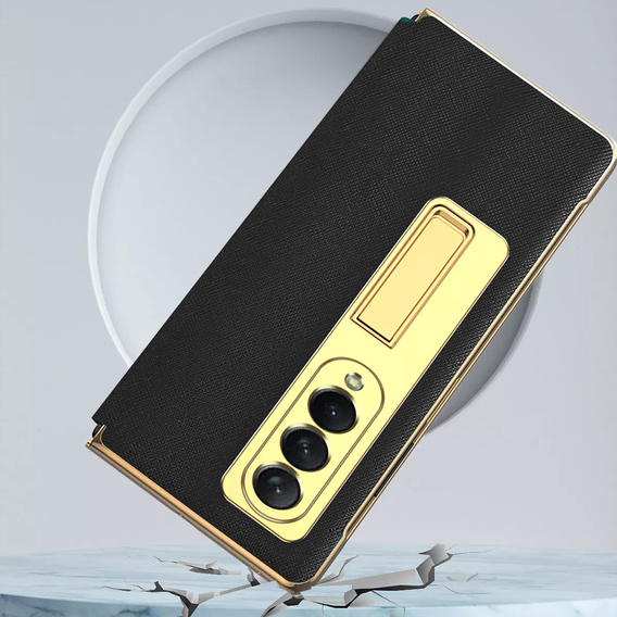 Etui ze szkłem do Samsung Galaxy Z Fold 4 5G, Kickstand Cross Texture, Black
