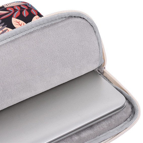 Ultralekkie etui na laptopa 13" z nadrukiem liści i dodatkową saszetką - czarne