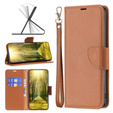 Etui z klapką do Samsung Galaxy A25 5G, Wallet Litchi Leather, brązowe + szkło 9H