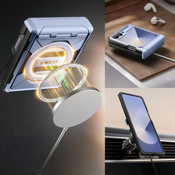 Etui do Samsung Galaxy Z Flip7 FE / Z Flip6, Tongate MECH Magsafe, niebieskie