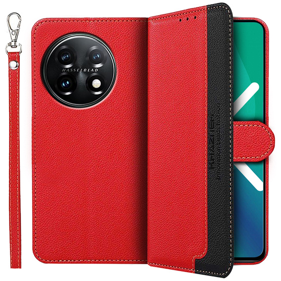 Etui z klapką do OnePlus 11 5G, KHAZNEH RFID, Dual Color, czerwone