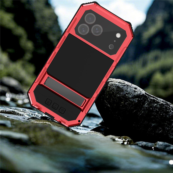 Etui pancerne do iPhone 17 Pro Max, R-JUST, z podstawką, czerwone