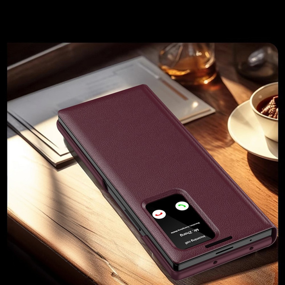 Etui z klapką do Samsung Z Fold5 5G, Smart View Wallet, bordowe