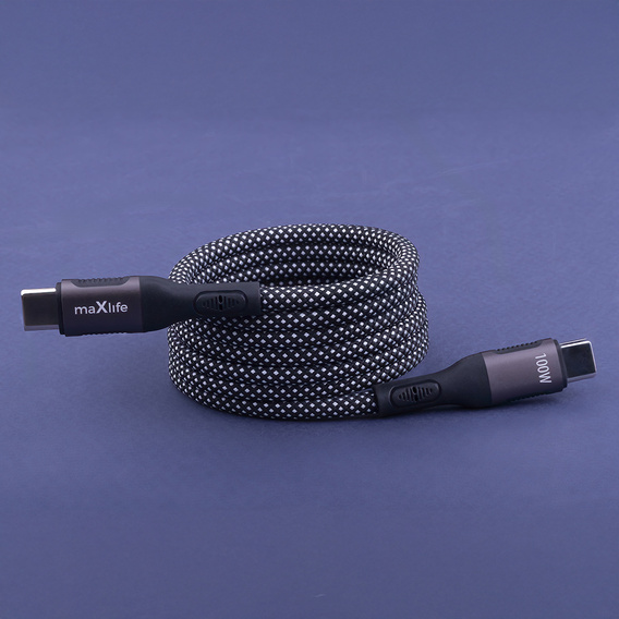 Maxlife kabel magnetyczny nylonowy MXUC-11 USB-C – USB-C 1,0 m 100W, czarny