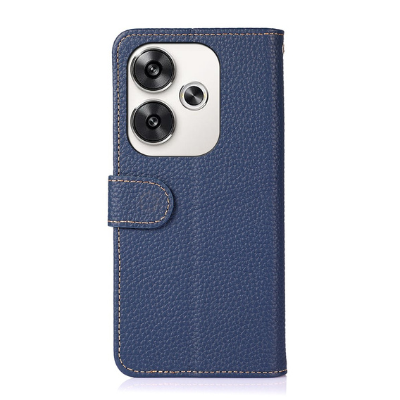 Skórzane Etui KHAZNEH RFID do Xiaomi Poco F6, Litchi Texture, niebieskie