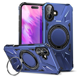 Etui do iPhone 16 Plus, pancerne z podstawką i blaszką do uchwytu, niebieskie