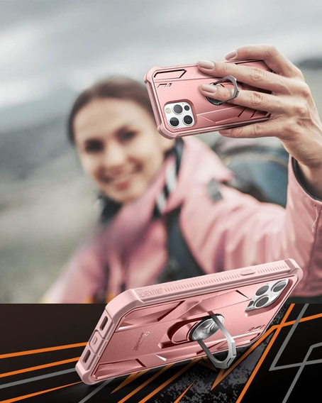 Etui pancerne do iPhone 12/12 Pro, Dexnor Ring Kickstand, różowe rose gold