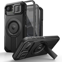 Etui pancerne do iPhone 16e, Dexnor CamProtect MagSafe, z folią prywatyzującą, czarne (Dwie ramki)