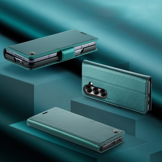 Etui z klapką CASEME do Samsung Galaxy Z Fold7 5G Litchi Wallet – zielone