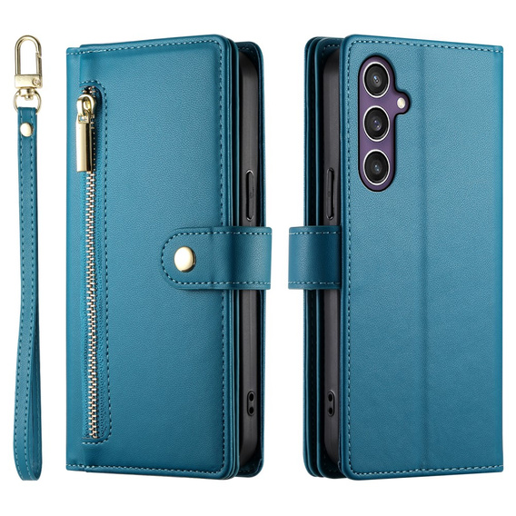 Etui z klapką do Samsung Galaxy S25+ Plus, Wallet Zipper Pocket, niebieskie