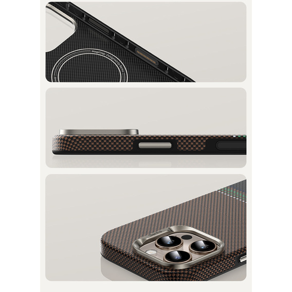 Etui BENKS Kevlar do iPhone 16 Pro, Magnetic Armor Pro Prestige Kevlar 600D Y065, do MagSafe, aktywny przycisk – brązowe