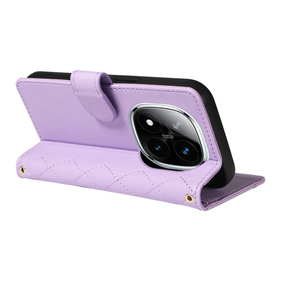 Etui z klapką do Xiaomi Redmi Note 14 Pro 5G / Xiaomi Redmi Note 14 Pro+ 5G / Xiaomi Poco X7 5G, Rhombus Crossbody Leather, fioletowe
